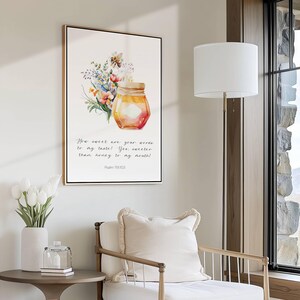 Honey Bee Bible Verse Poster Nature Honeybee Floral Wall Art Bumble Bee ...