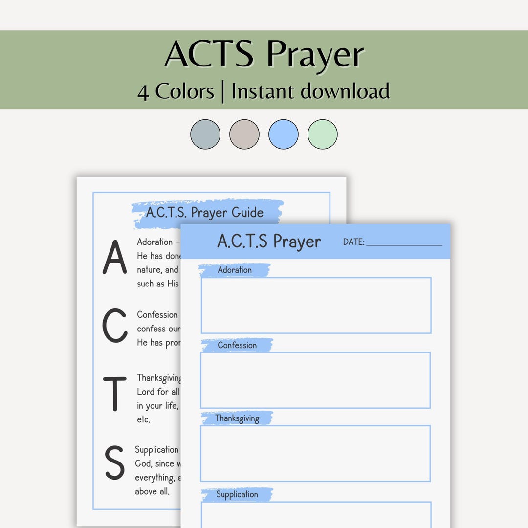 Prayer Journal ACTS Beginner Bible Study Template Printable Women Daily ...