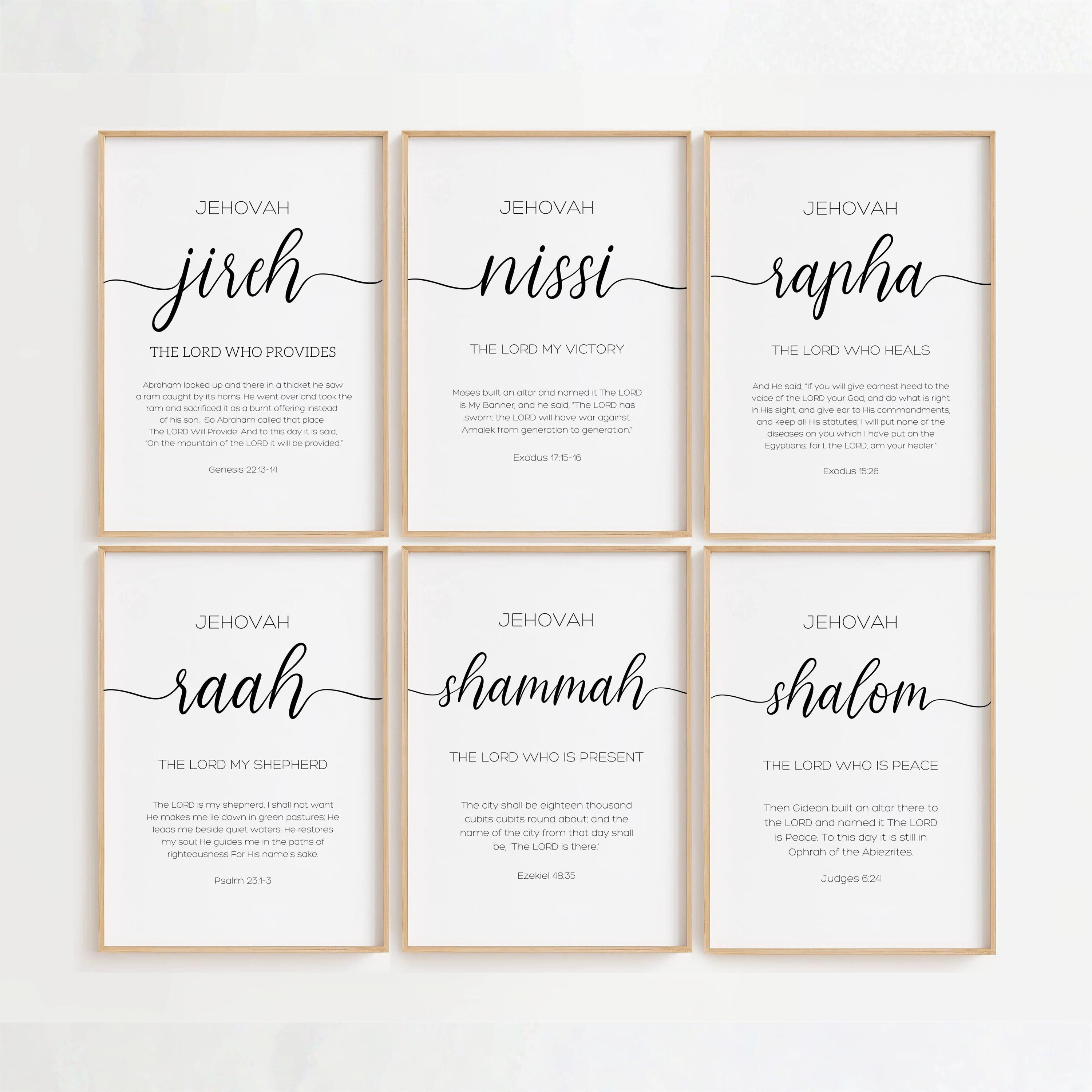 Set of 6 Names of God Wall Art Bible Verse Dining Room Decor for Church ...