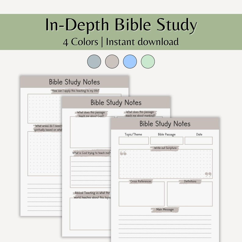 Bible Study Worksheet in Depth Scripture Study Template Topical Study ...