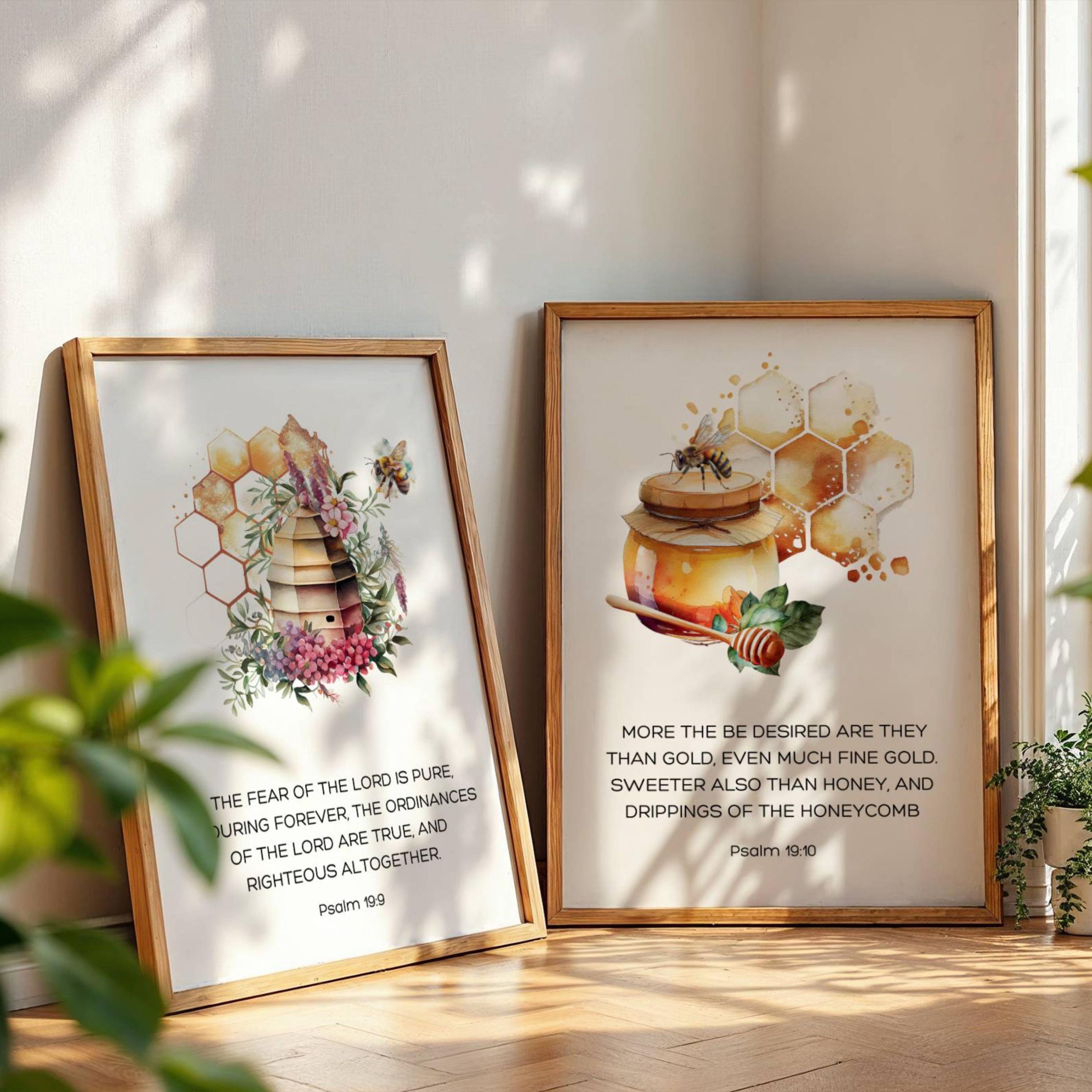 Set of 2 Beehive Wall Decor Bible Verse Honey Bee Wall Art Christian ...