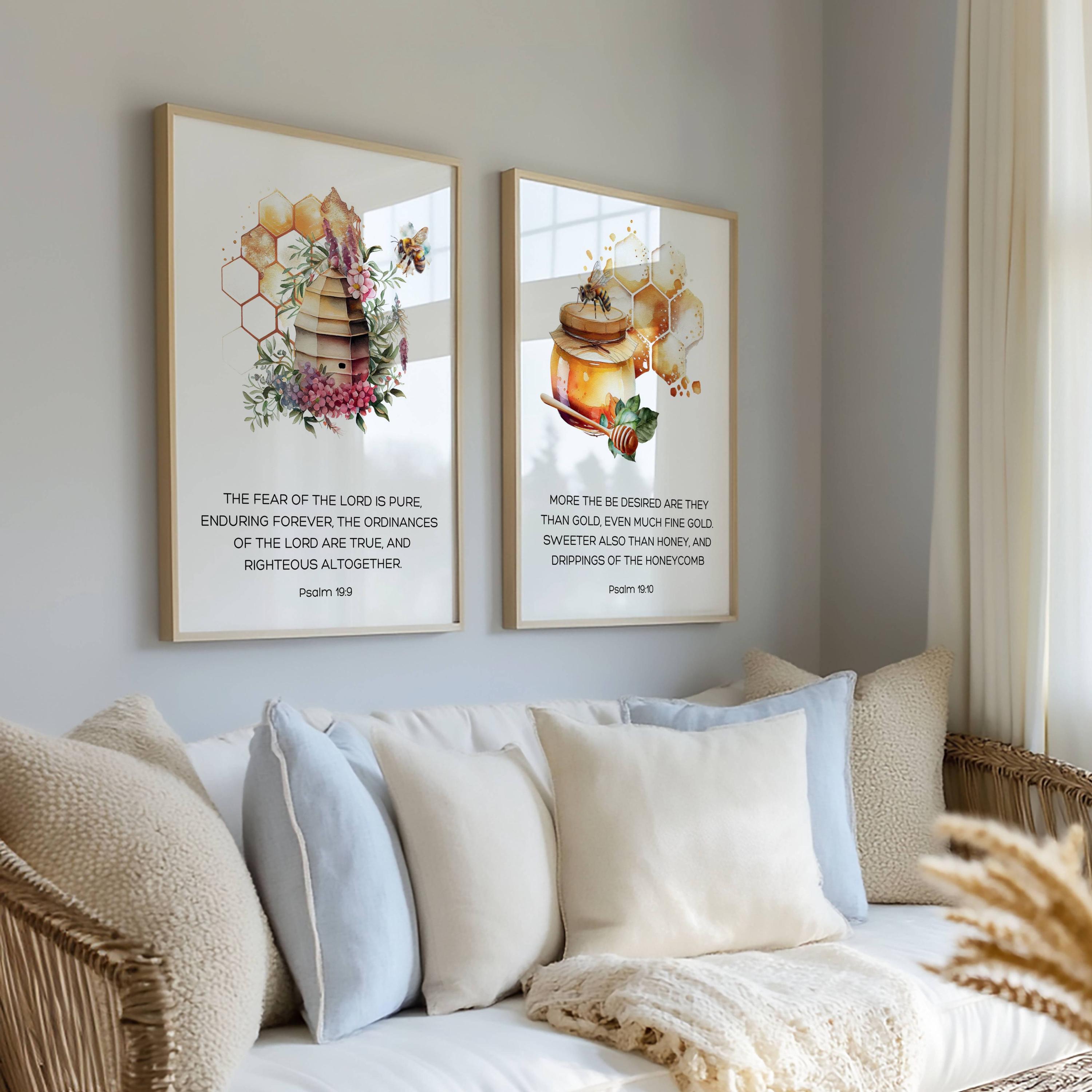 Set of 2 Beehive Wall Decor Bible Verse Honey Bee Wall Art Christian ...