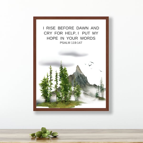 Landscape Art Print Watercolor Bible Verse Poster Jesus Art Sign Scenery Living Room Decor Scenery Forest Wall Art Religious Psalm 119:147