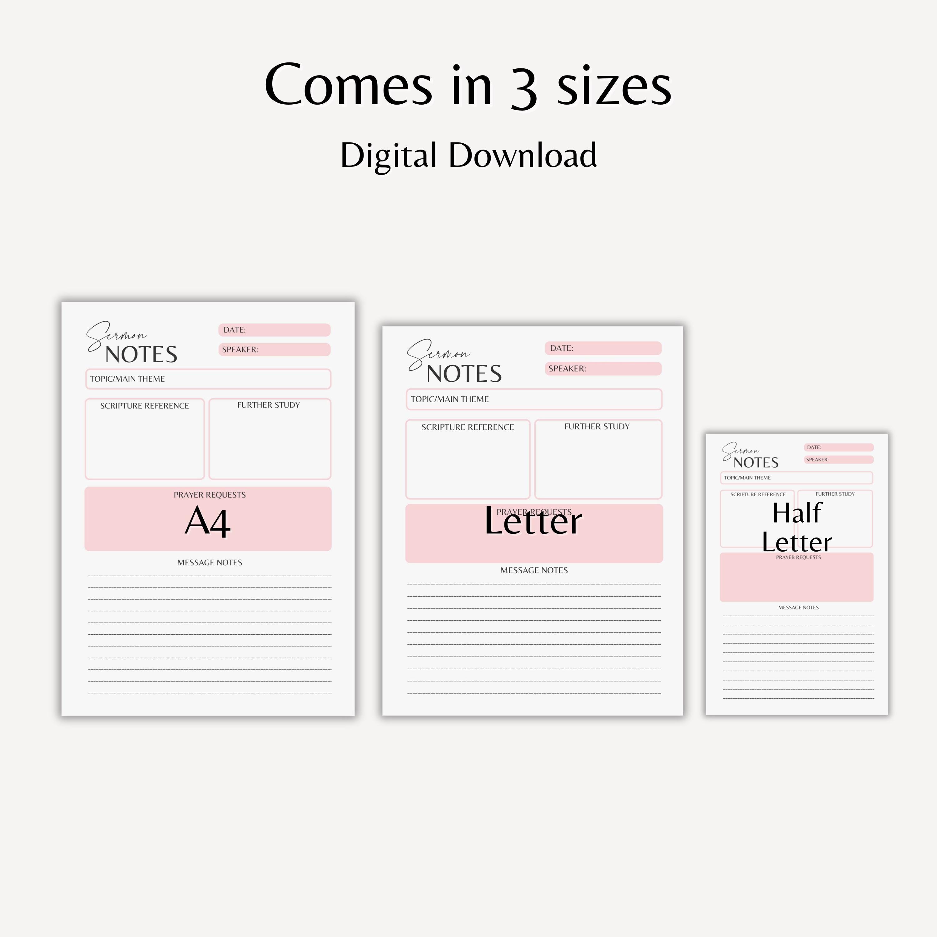 Printable Sermon Notes Worksheet Bible Study Planner Digital Church ...