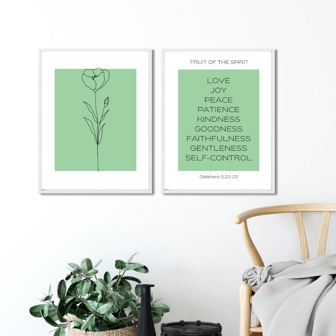 Fruit of the Spirit Wall Art Set of 2 Minimalist Christian Wall Decor