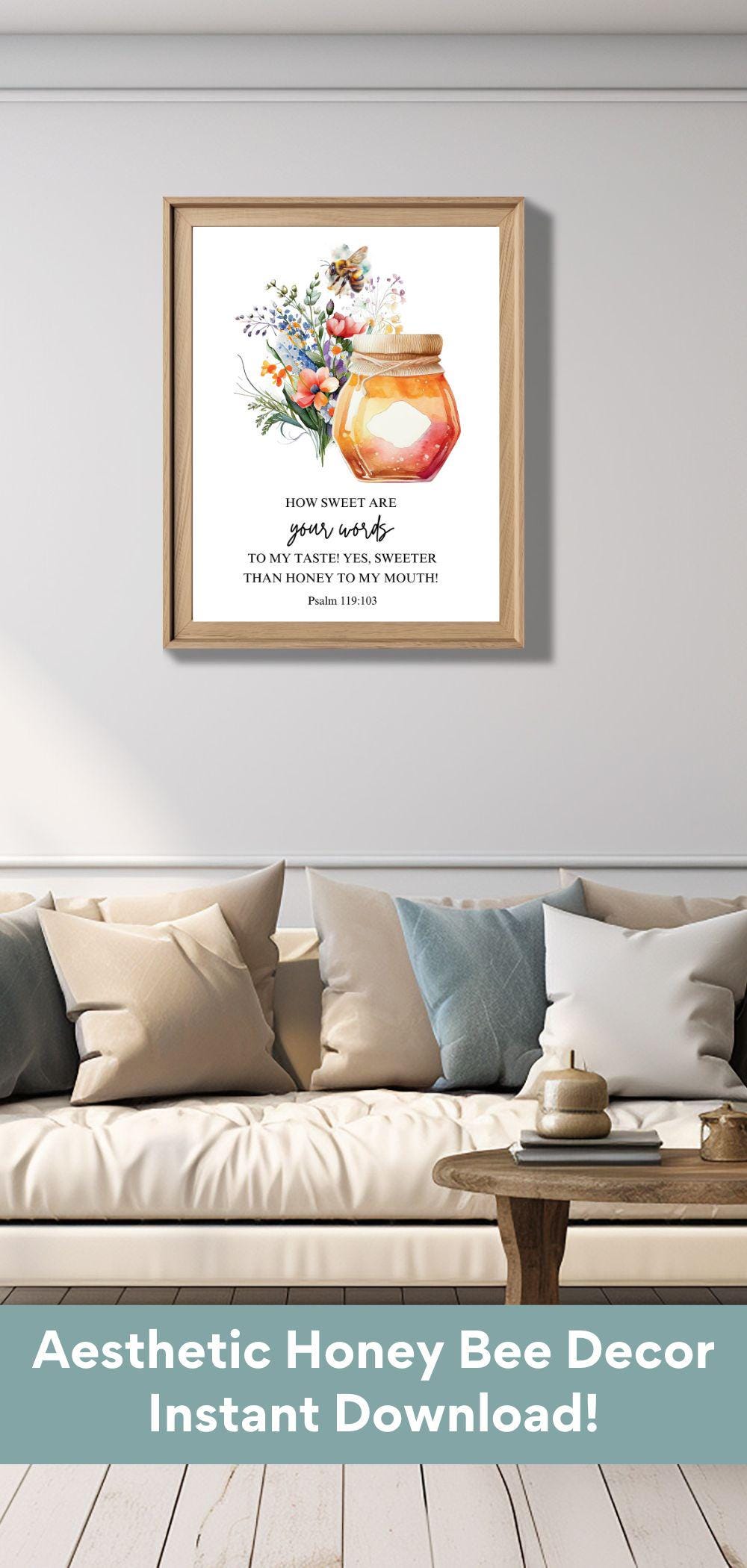 Honey Jar Wall Art Print Bible Verse Honey Bee Floral Home Decor ...