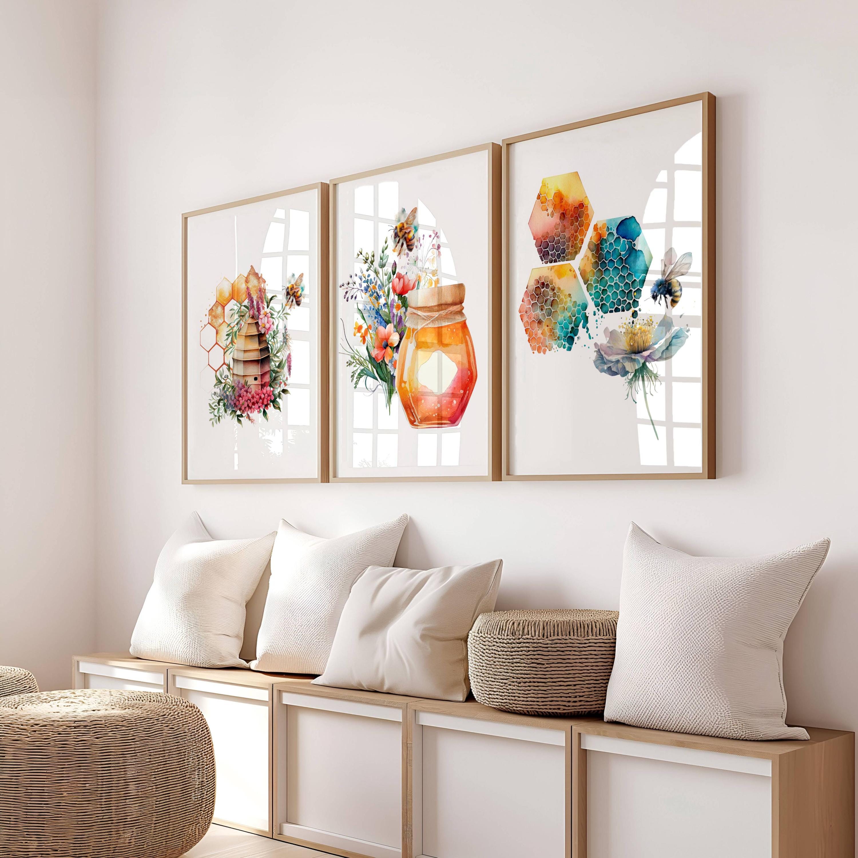 Honey Bee Wall Art Bundle Bumble Bee Home Decor Honeycomb Nature Living ...