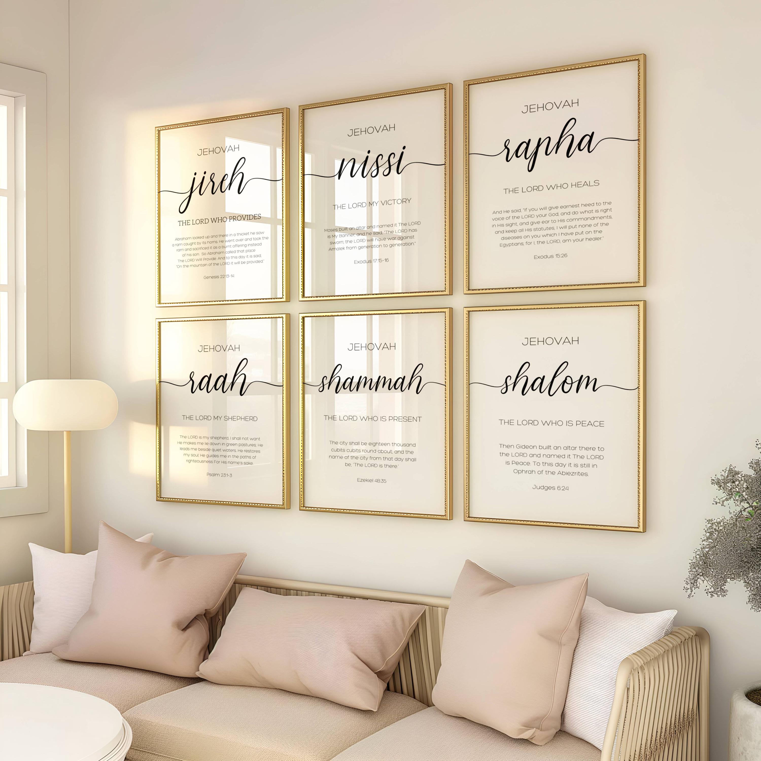 Bible Verse Gallery Names of God Set of 6 Christian Wall Art Typography ...