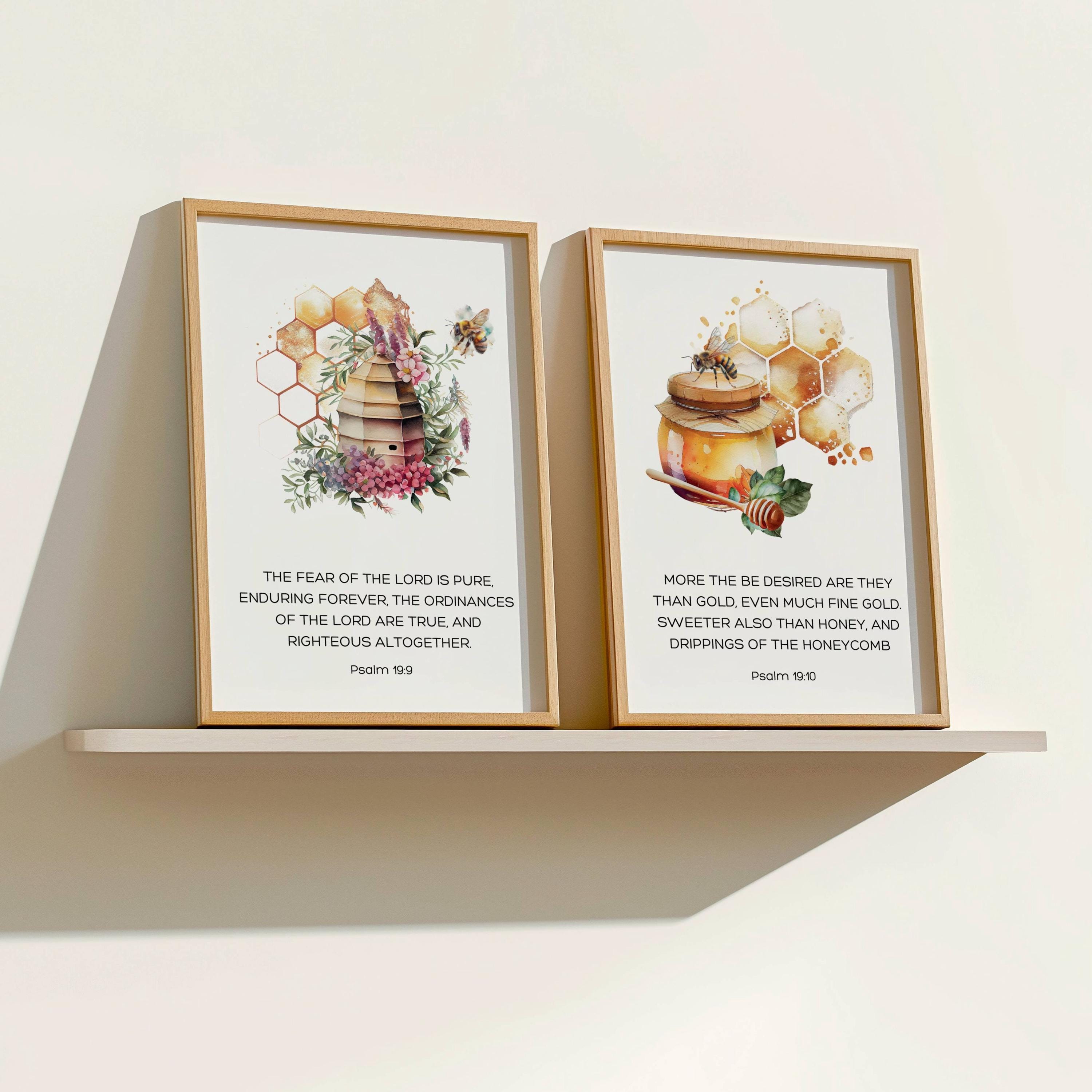 Set of 2 Beehive Wall Decor Bible Verse Honey Bee Wall Art Christian ...