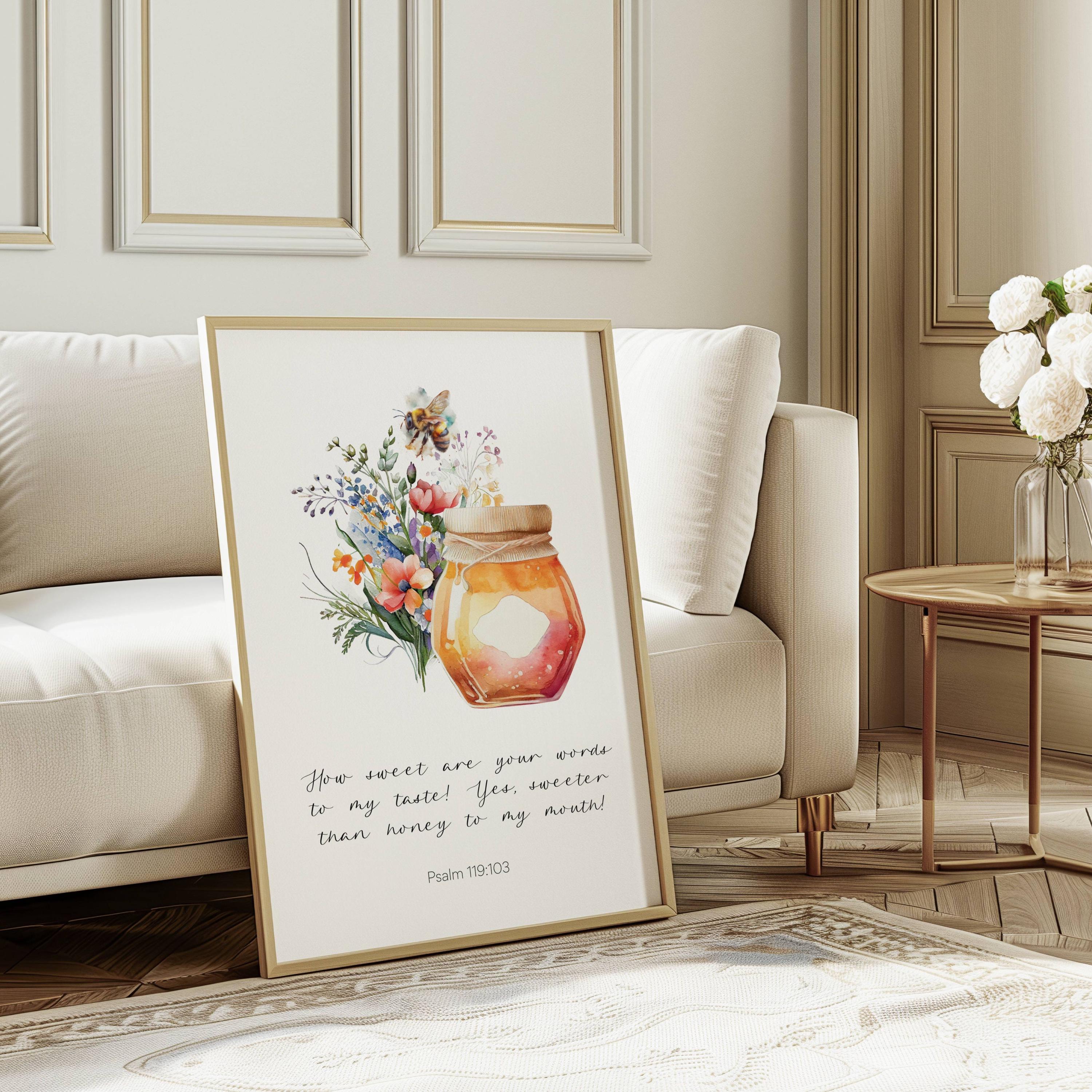 Honey Bee Bible Verse Poster Nature Honeybee Floral Wall Art Bumble Bee ...