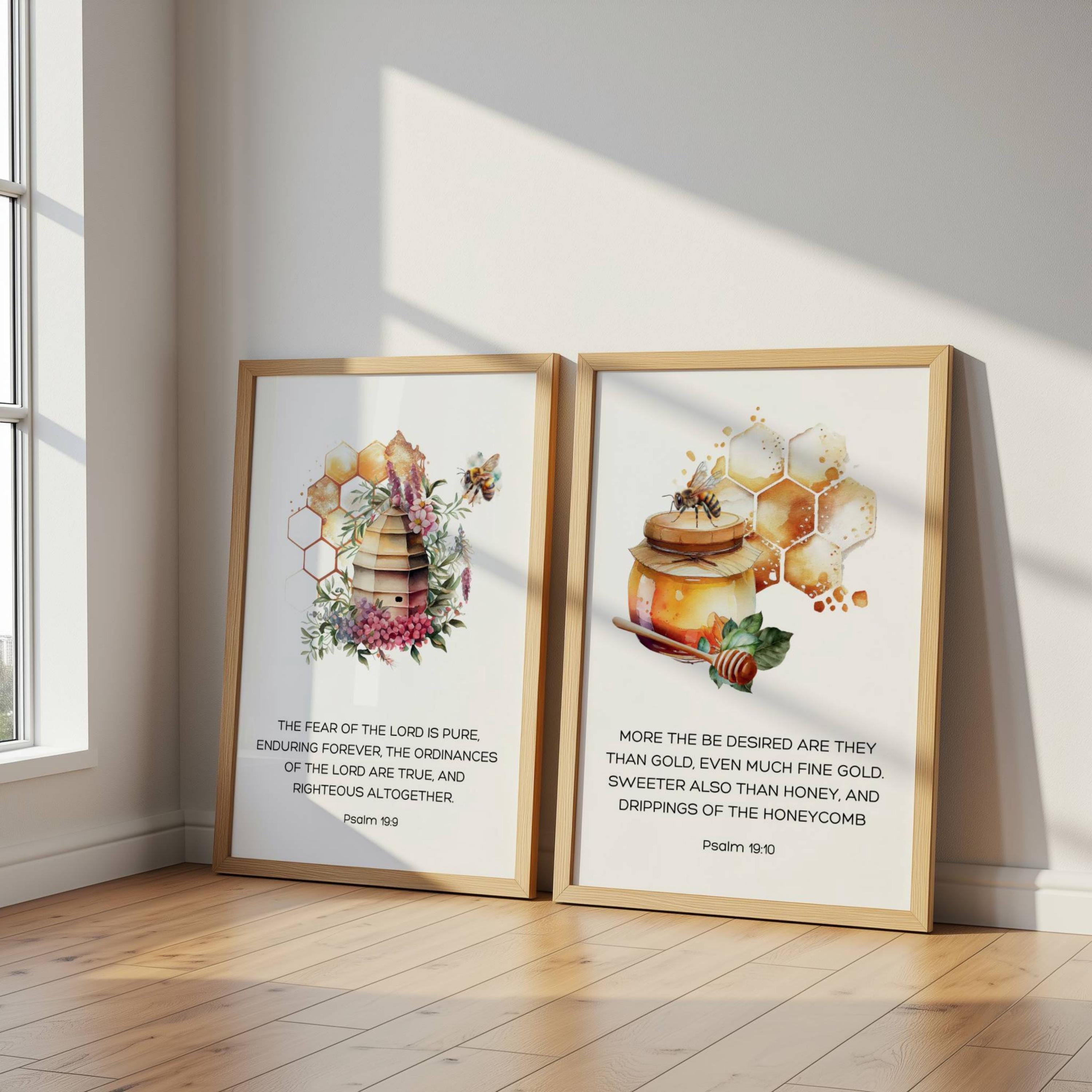 Set of 2 Beehive Wall Decor Bible Verse Honey Bee Wall Art Christian ...