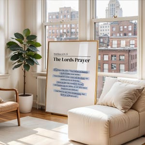 The Lords Prayer Wall Art Christian Home Decor Kitchen Minimalist Blue ...