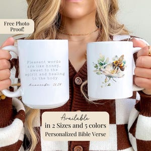 Custom Bible Verse Mug for Christian Birthday Gift Coffee Cup with Scripture Floral Honey Bee Personalized Coffee Mug Church Group Gift Idea