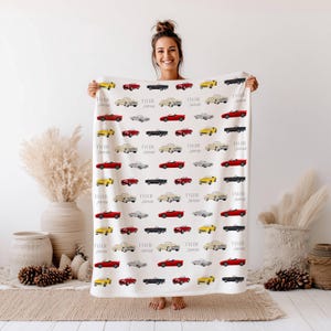 Baby Boy Name Blanket Car Theme Custom Newborn Comforter Nursery Personalized Blanket Car Pattern Minky Throw Baby Shower Gift For New Mom