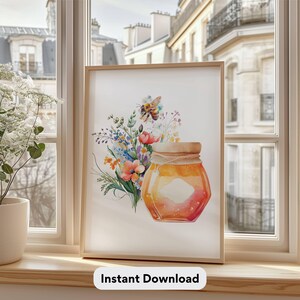 Bauernhaus Biene Garten Kunst Honigbiene Aquarell Druck Natur Hummel Wand Dekor Honigbienen Glas Wand Kunst Floral Wohnkultur Biene Sammler Geschenk