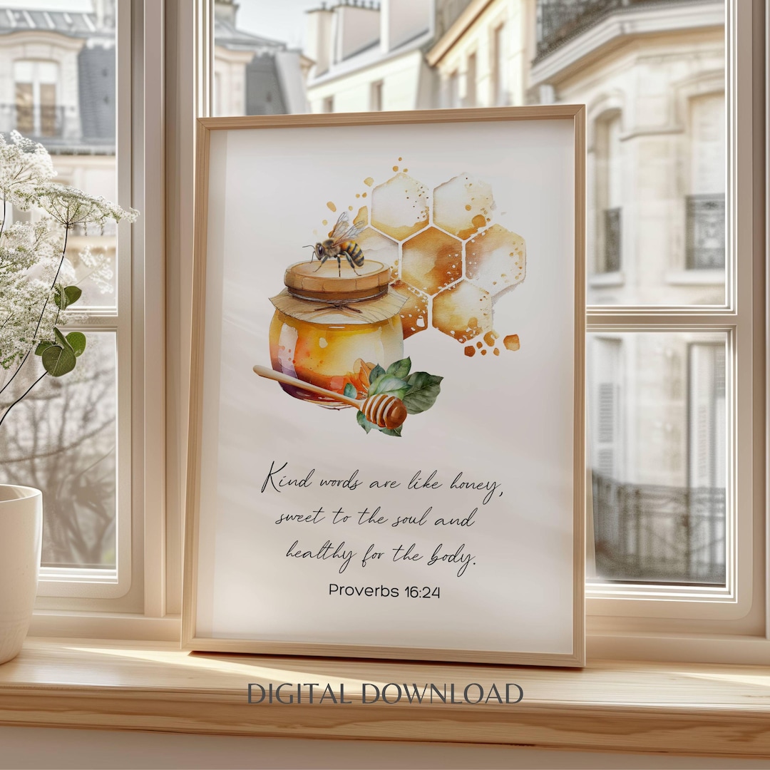 Honey Bee Bible Verse Wall Art Bumble Bee Poster Honeycomb Garden Decor ...