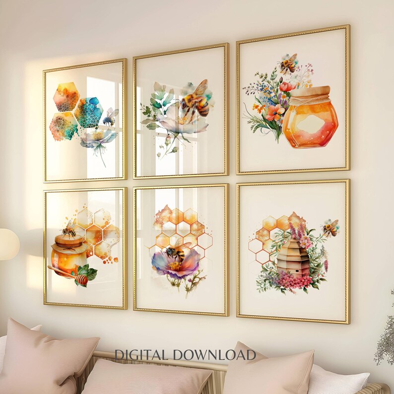 Honey Bee Wall Art Bundle Bumble Bee Home Decor Honeycomb Nature Living ...