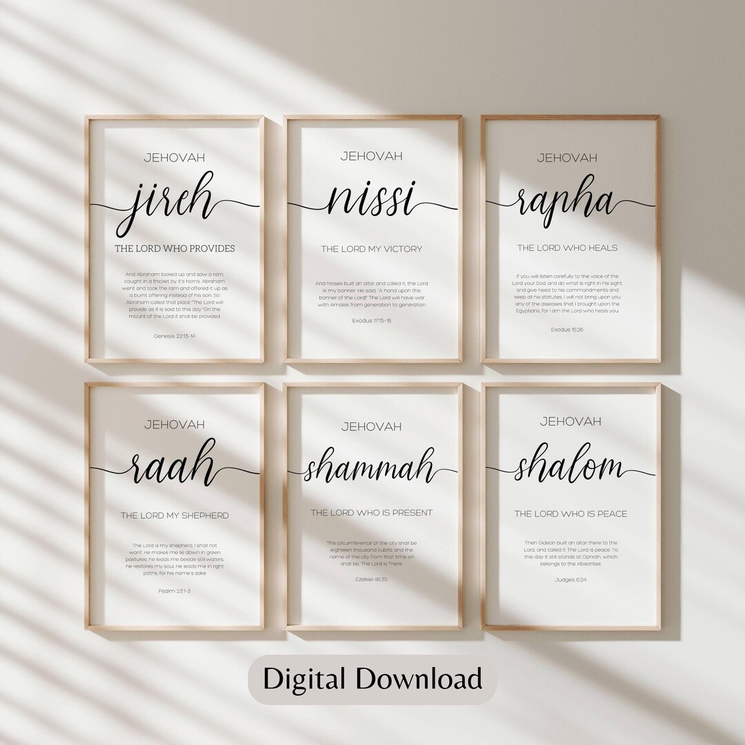 Set of 6 Names of God Wall Art Bible Verse Dining Room Decor for Church ...