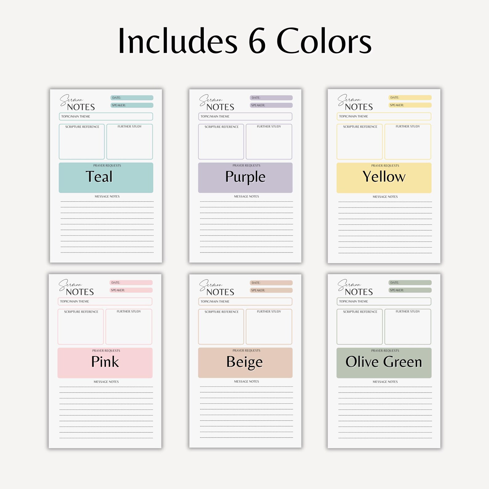 Printable Sermon Notes Worksheet Bible Study Planner Digital Church ...