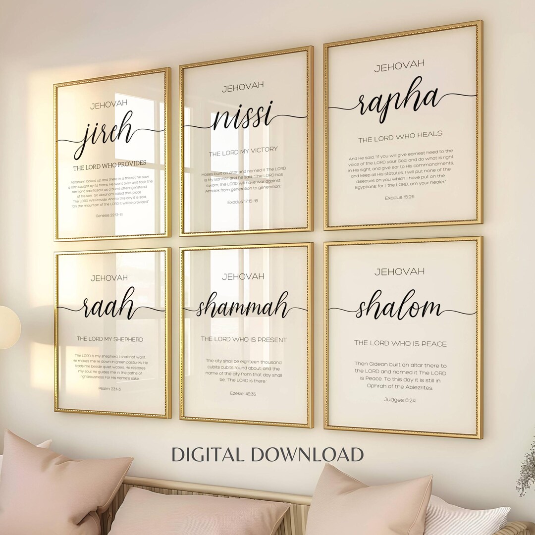 Set of 6 Names of God Wall Art Bible Verse Dining Room Decor for Church ...