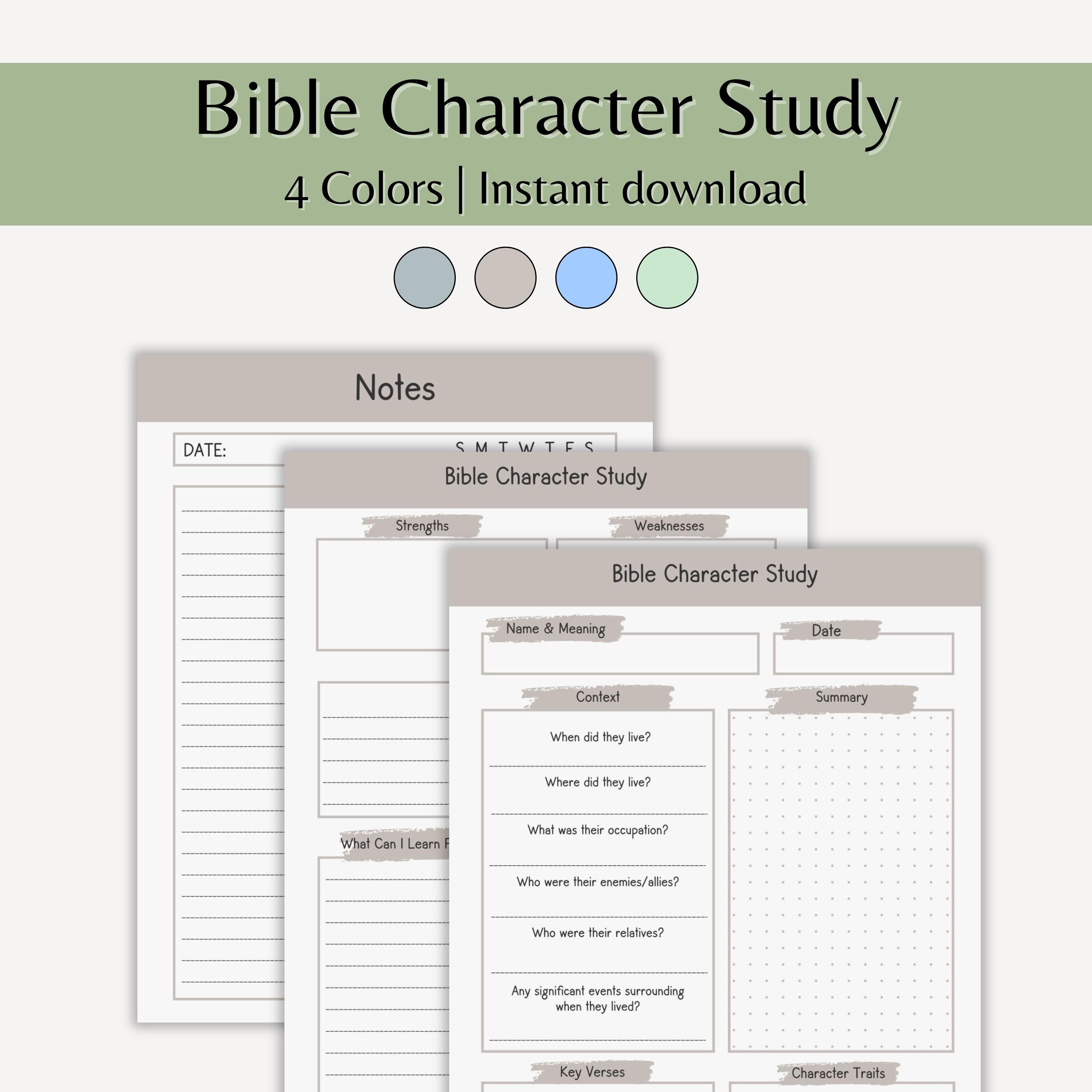Character Bible Study Printable Template Small Group Christian ...