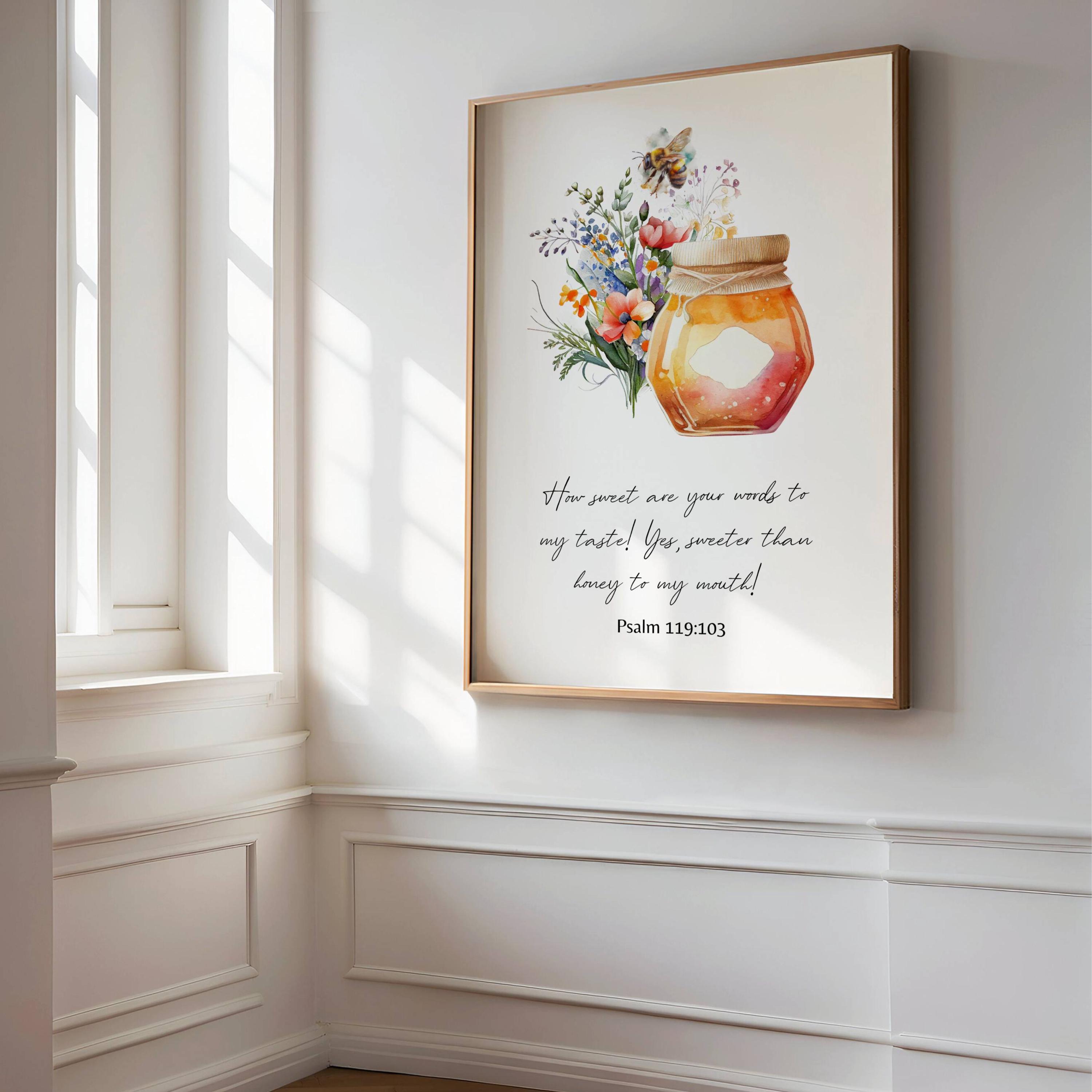 Honey Bee Bible Verse Poster Nature Honeybee Floral Wall Art Bumble Bee ...