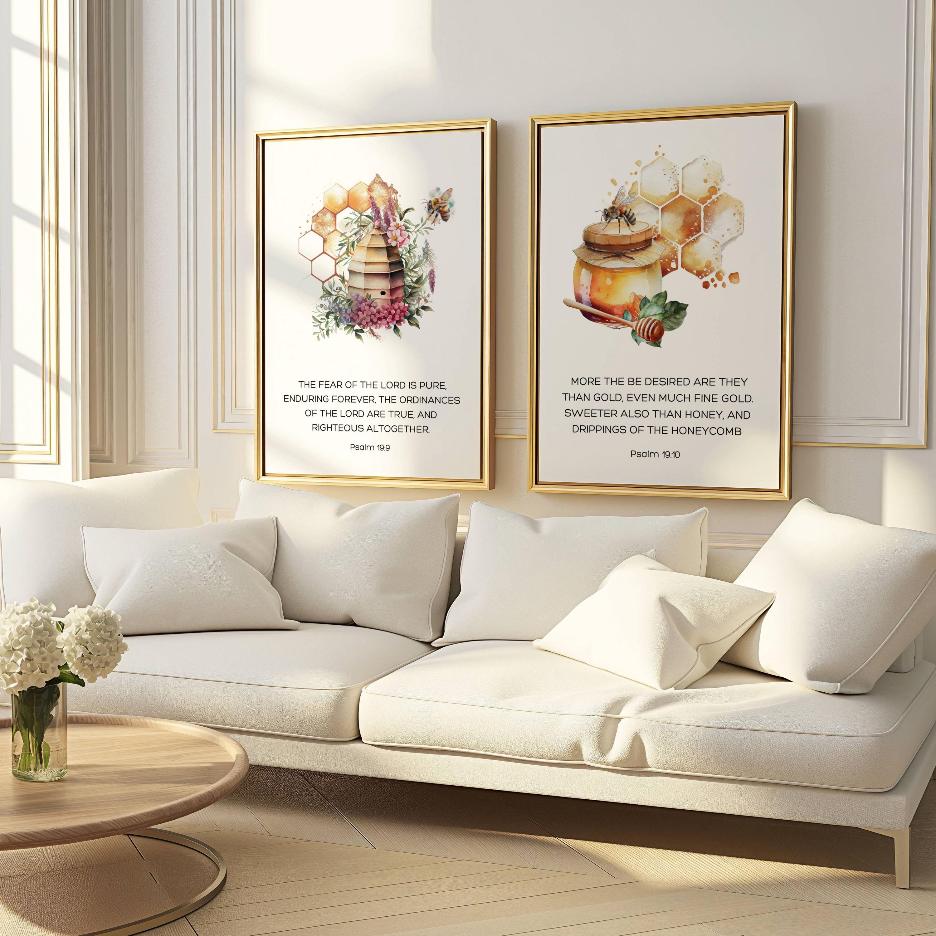 Set of 2 Beehive Wall Decor Bible Verse Honey Bee Wall Art Christian ...