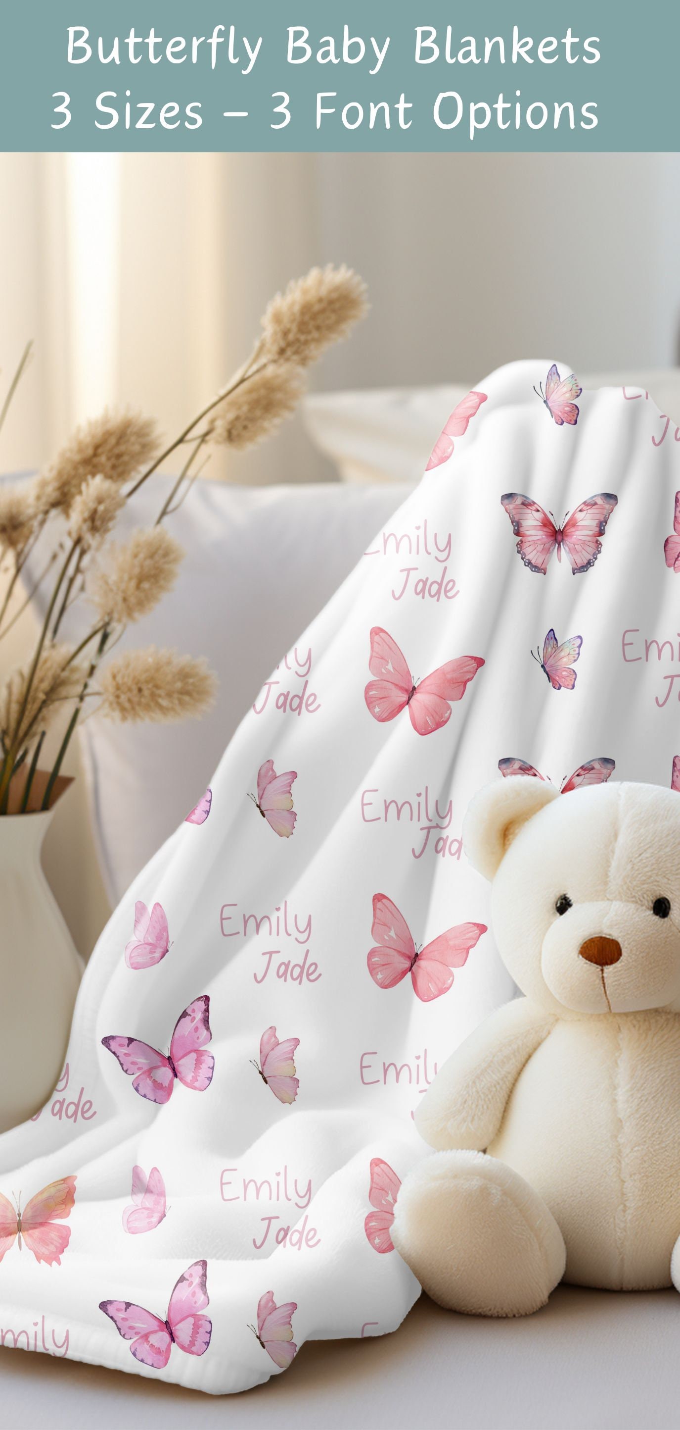 Manta De Bebê Borboleta Meninas - Cobertor Macio Minky Dupla Camada 76x101 Cm