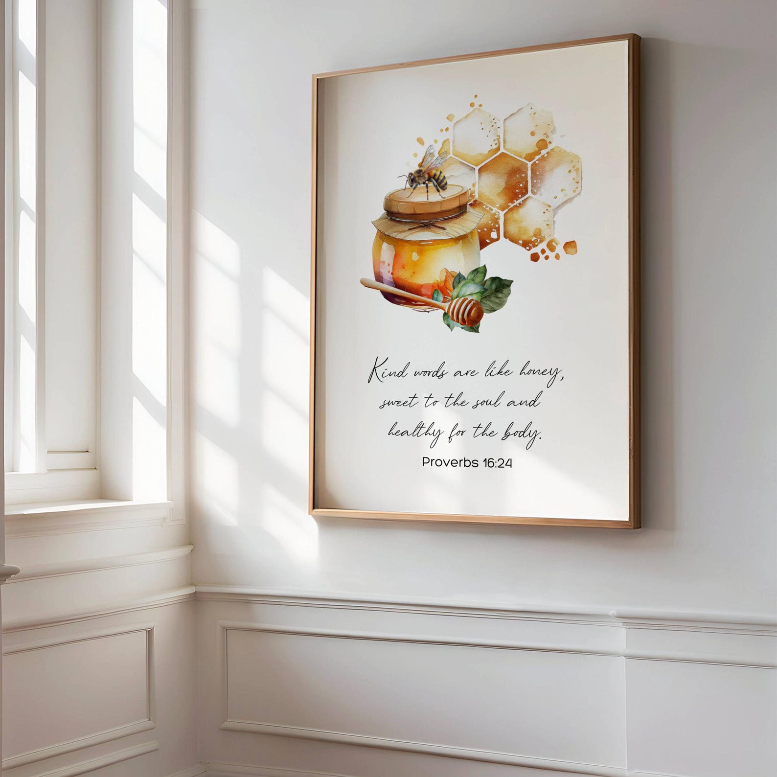 Honey Bee Bible Verse Wall Art Bumble Bee Poster Honeycomb Garden Decor ...
