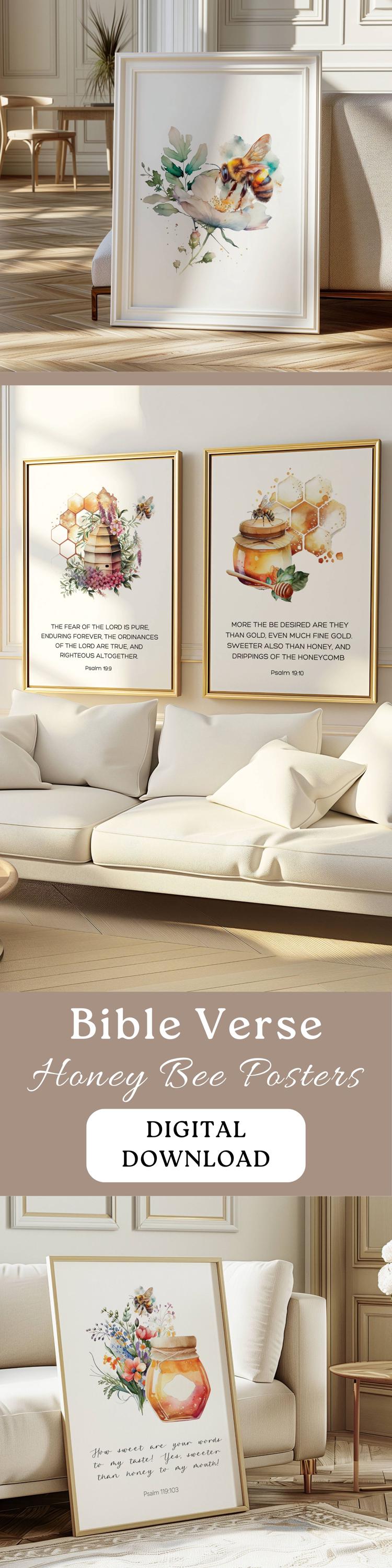 Set of 2 Beehive Wall Decor Bible Verse Honey Bee Wall Art Christian ...