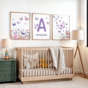 Nursery Wall Decor Purple Set of 3 Girl Name Wall Art Nursery Print ...