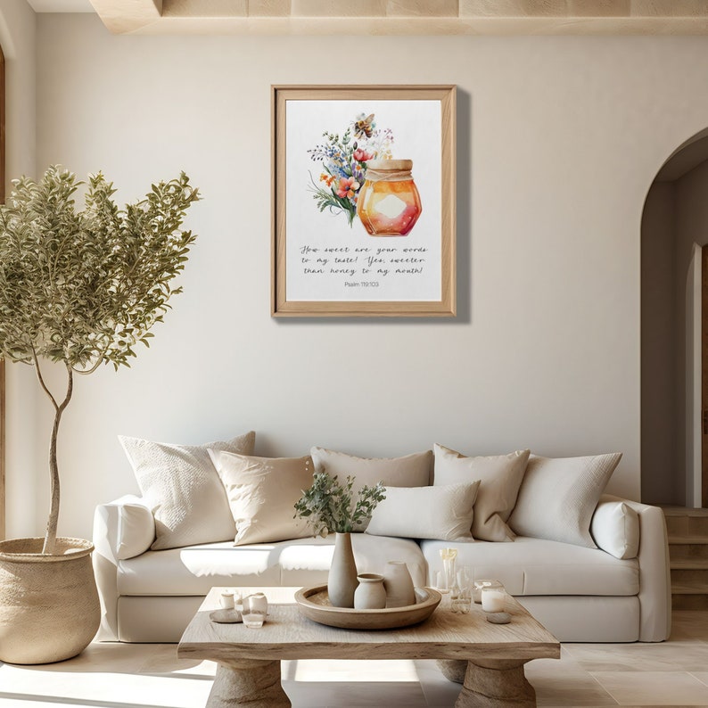 Honey Bee Bible Verse Poster Nature Honeybee Floral Wall Art Bumble Bee ...