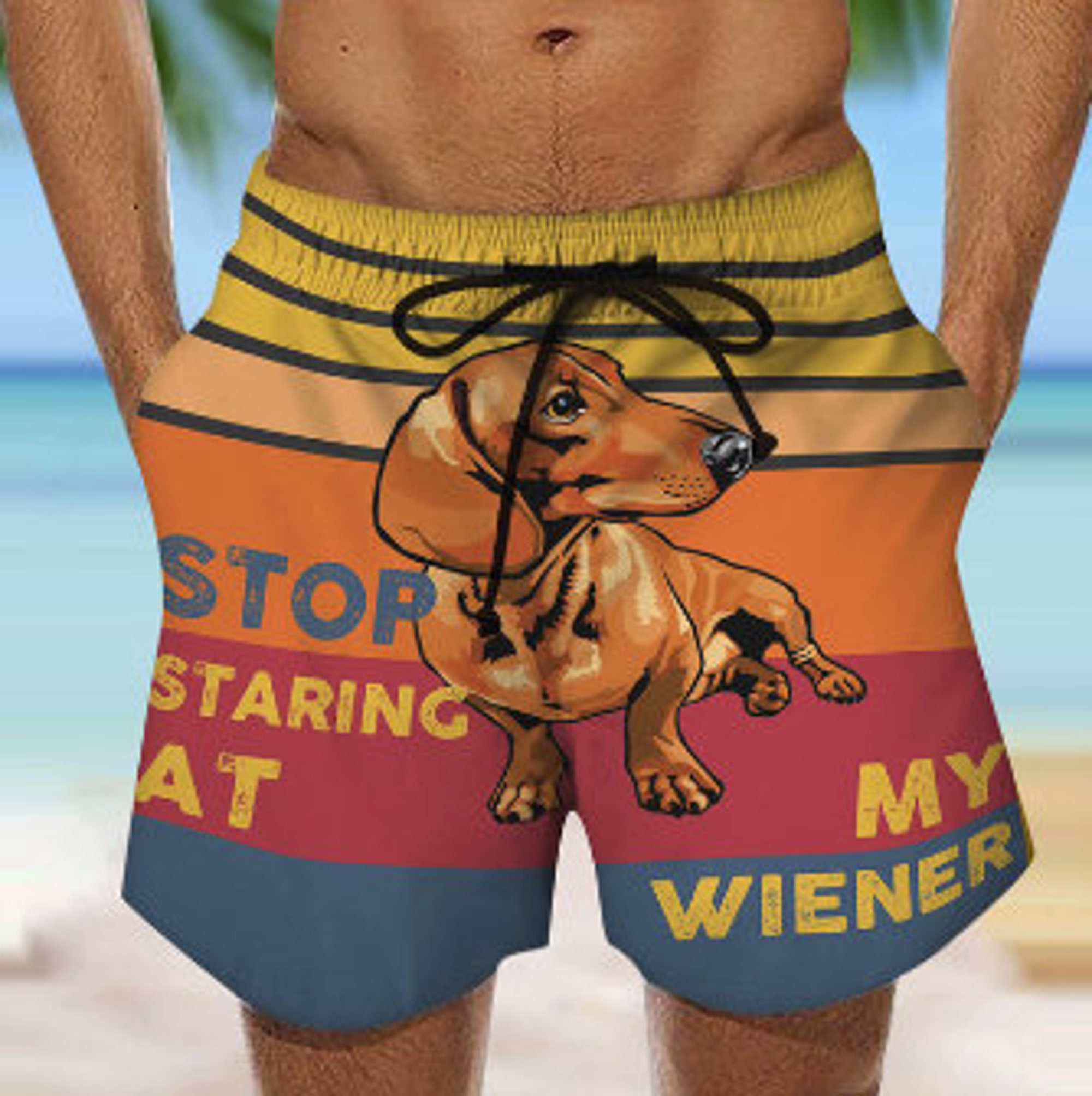 Men's Stop Staring at My Wiener Swim Trunks