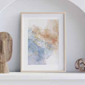 Alcohol Ink Blue Taupe Gold Wall Art, Digital Download, All Sizes