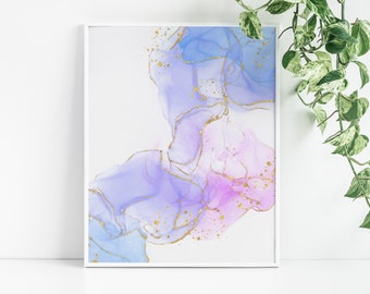 Alkohol Tinte lila rosa blau Wandkunst, digitaler Download, alle Größen
