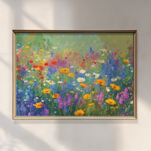 Abstract Expressive Wildflowers Wall Art, Digital Download, Pointillist Wildflowers, Vibrant Flowers Landscape, All Sizes