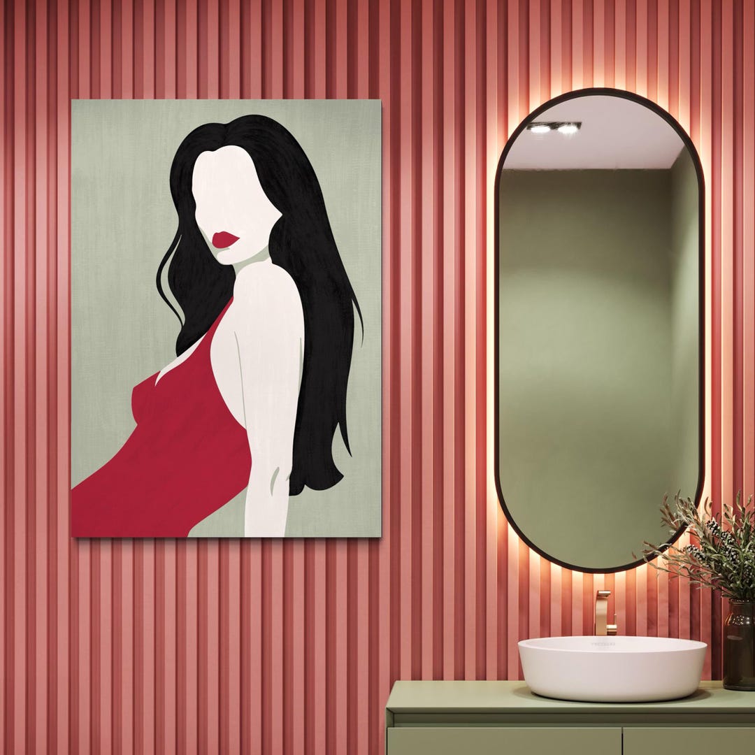 Red Dress Minimalist Female Portrait Wall Art, Digital Download, All ...