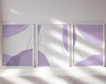 Placid Purple Abstract Wall Art Set: Modern Minimalist Decor (Digital Download)