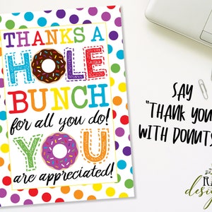 Donut dankt einem HOLE Haufen. Wertschätzungskarte. Lehrer Personal Krankenschwester Mitarbeiter Volunteer Team Wertschätzung. Schule PTO Donut Wertschätzung Geschenk.