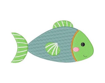 Blue Cartoon Fish - Machine Embroidery Design