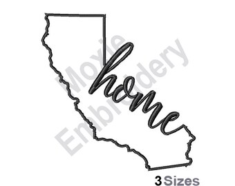 California Home - Machine Embroidery Design, California State Map Embroidery Design, California Outline Embroidery Pattern, CA State Design