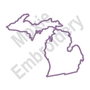 Contorno do estado de Michigan - Design de bordado à máquina, Design de bordado de mapa do estado de Michigan, Bordado de mapa do estado dos EUA, Design do estado americano
