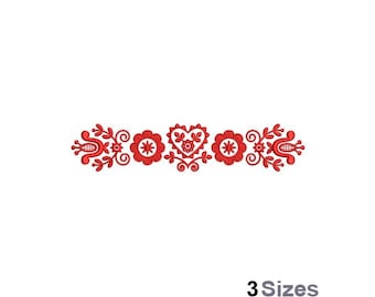 Floral Heart Border - Machine Embroidery Design - 3 Sizes, Folk Art Flowers Border Embroidery Design, Vintage Border Embroidery Design