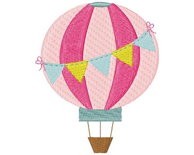 Pink Hot Air Balloon - Machine Embroidery Design