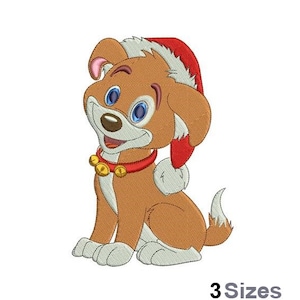 Christmas Dog - Machine Embroidery Design - 3 Sizes, Happy Dog Embroidery Pattern, Xmas Puppy Dog Embroidery, Santa Hat Embroidery Design