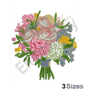 Wedding Bouquet - Machine Embroidery Design - 3 Sizes, Flower Bouquet Embroidery Design, Floral Arrangement Embroidery Design