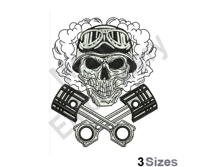 Winged skull with crossed pistons design element Vector Image