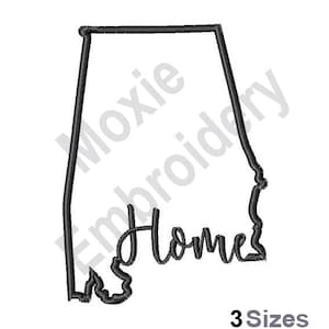 Alabama Home - Maschinenstickerei, 3 Größen, Alabama Map Umriss Stickdatei, Alabama State Map Umriss Stickerei, AL State Map