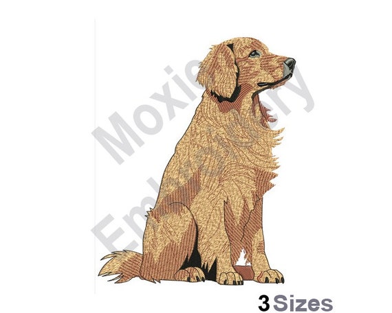 Golden Retriever - Machine Embroidery Design - 3 Sizes, Sitting Dog Embroidery Pattern, 