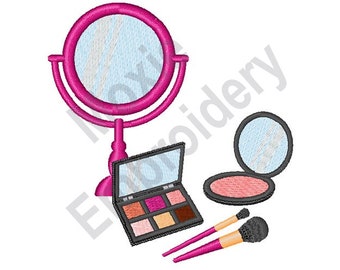 Makeup Set - Machine Embroidery Design, Women&#39;s Cosmetics Embroidery Pattern, Mascara And Blush Design, Makeup Mirror Design